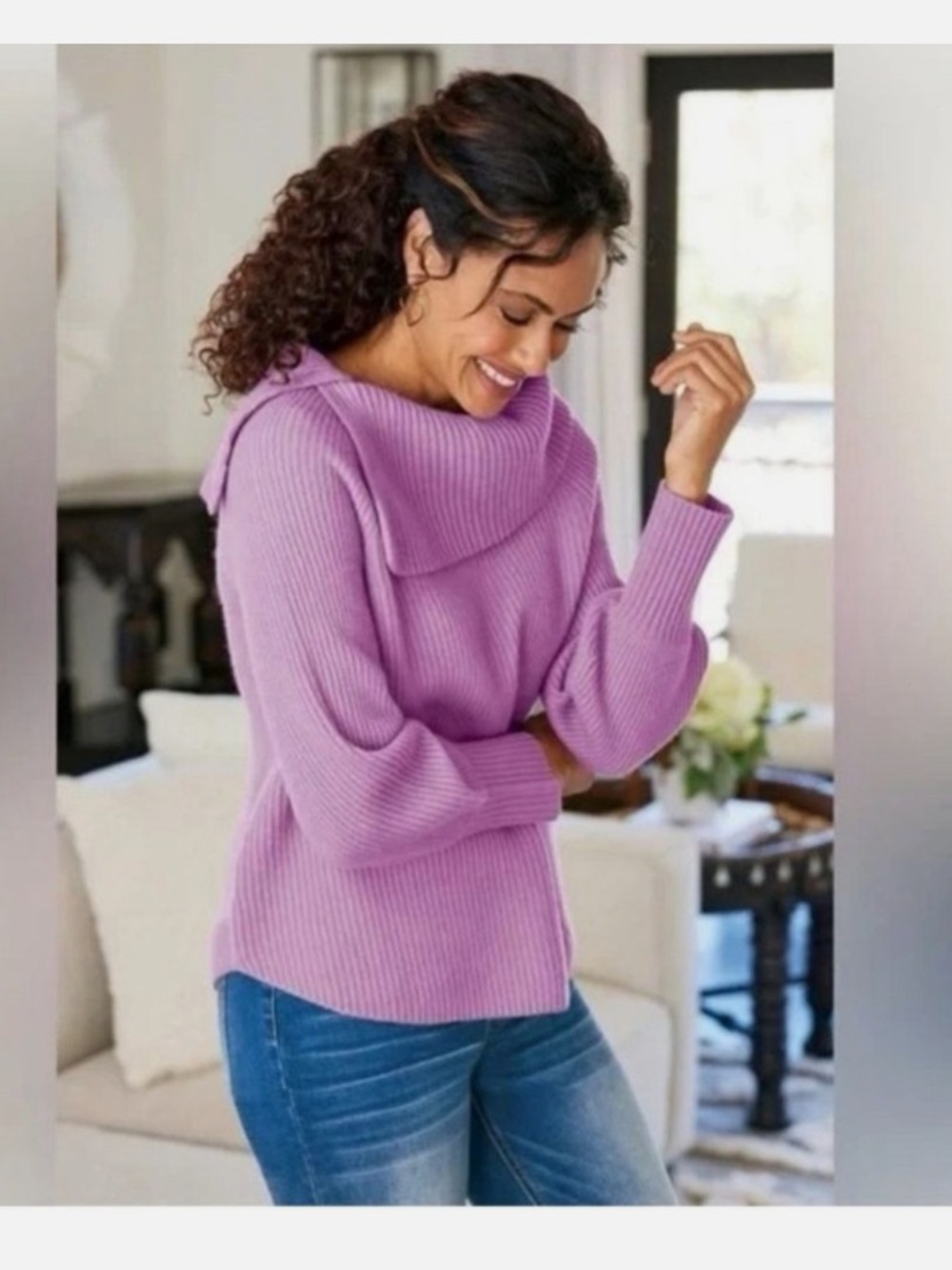 Soft Surroundings Lilac Ribbed Cowl Sweater